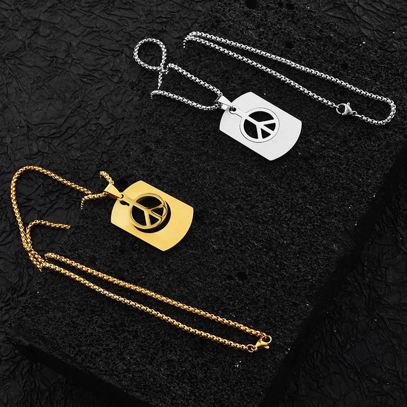 Vintage minimalistiskt fredsteckenhalsband för män och kvinnor i snyggt titanstål