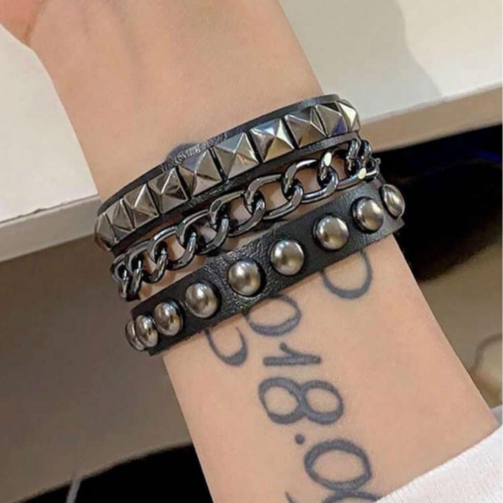 European American Punk Style Multi-layer Bracelet with Square and Round Rivets