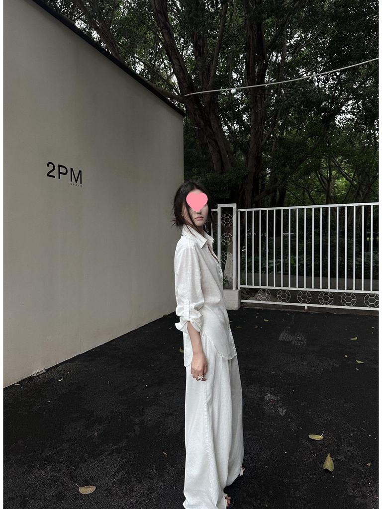 5werkwe Women's White Linen Long Sleeve Casual Shirt Set - Versatile Autumn Style