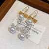 Shell Beads Bow Pearl Long Earrings Simulation Freshwater Pearl Ear Hook Drop Earrings  Female