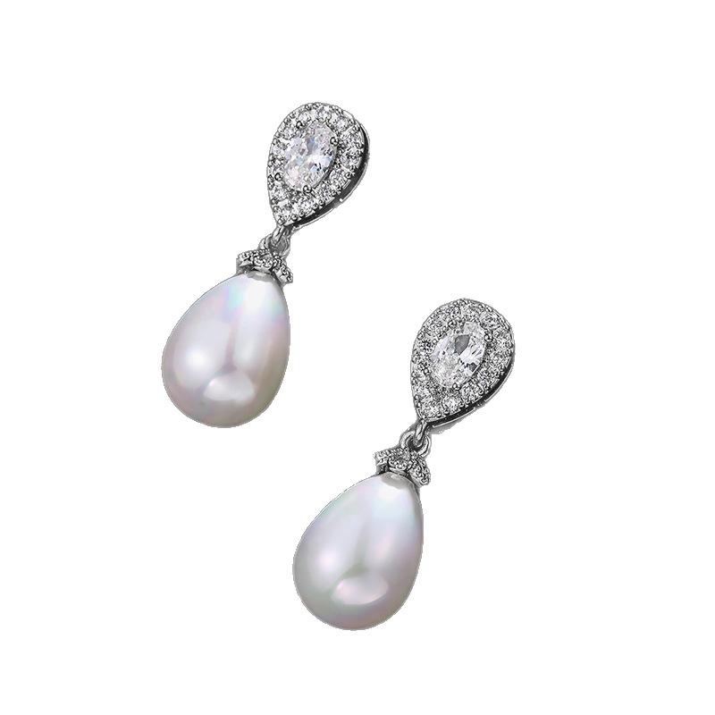 European and American Fashion Stud Earrings Cross-border Foreign Trade Pearl Zircon Stud Elegant Temperament Women's Earrings Bridal High-end Earrings