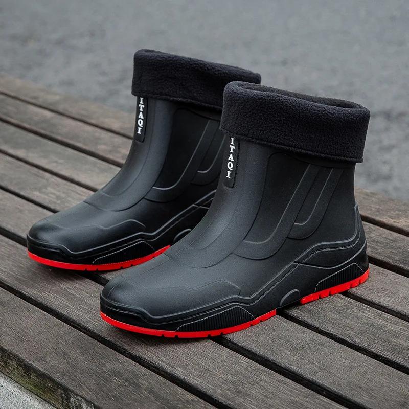 Work Boots For Men And Women Casual Short Tube Waterproof Shoes Fleece Warm Non Slip Wear Resistant Rain 2024