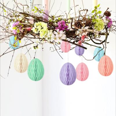 Yousheng 6 Pcs Easter Egg Paper Ornaments 3D Colorful Honeycomb Easter Egg Ball Ornament for Kindergarden Shoping Mall Classroom Tree Decoration