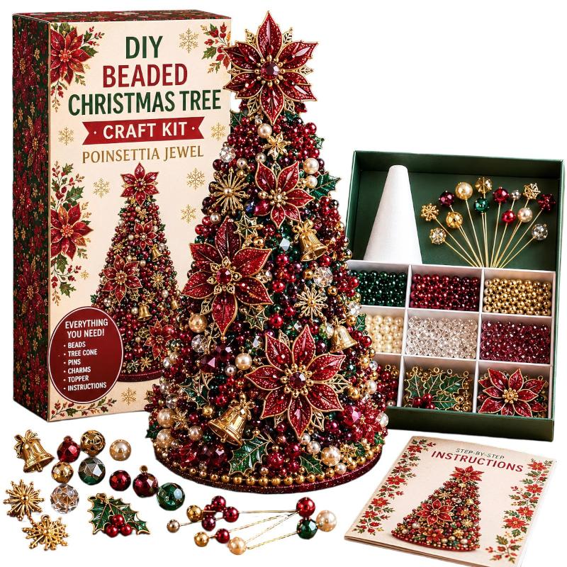 Kit de manualidades para árbol de Navidad con cuentas DIY, Mini árbol de cuentas con adorno superior exquisito, Decoración de mesa navideña hecha a mano para el hogar Christma