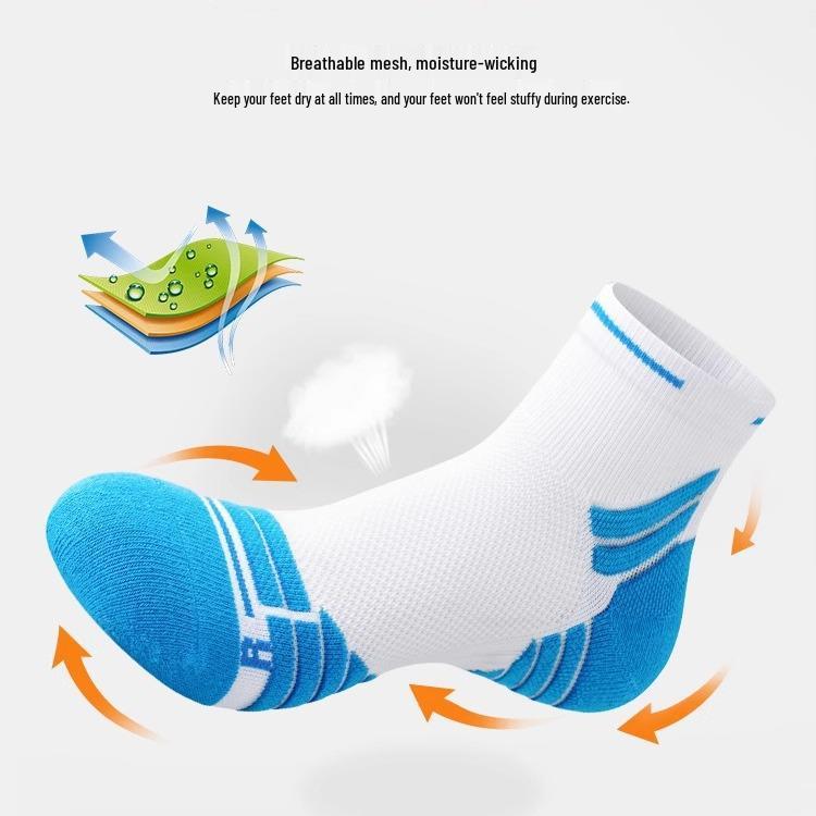 Men's Anti-Odor Marathon Running Socks - Spring/Summer Mid-Calf, Thickened Towel Bottom, Sports/Hiking, Long Distance/Basketball