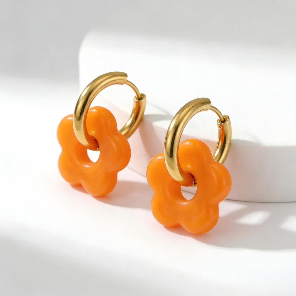 Flower Hoop Earrings for women 2-in-1 Design Detachable colorful Floral Charms 18K Gold Plated Stainless Steel Hoops