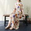 Summer v-neck thin cotton and linen large size loose literary holiday wind beach skirt retro meat-covering long robe