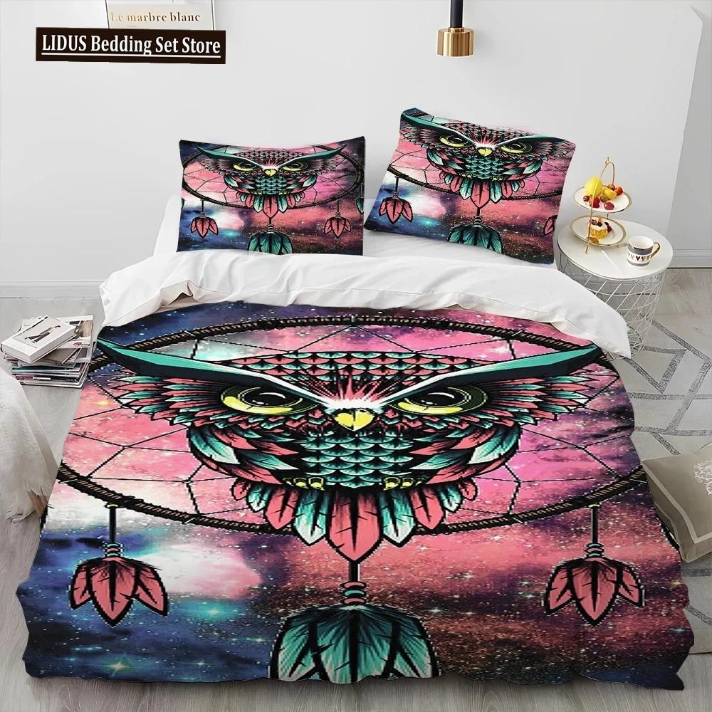 Fashion DreamCatcher Feather Owl Comforter Bedding Set,Duvet Cover Bed Set Quilt Cover Pillowcase,King  Set