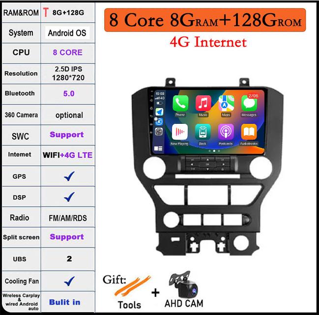 9 Lnch Android 14 For Ford Mustang 6 VI S550 2014 - 2021 Car Radio Multimedia Video Player Navigation GPS Stereo Auto 4G+WIFI