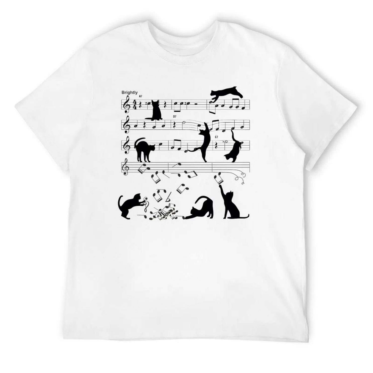 Кот Играет Ноты Скрипичный Ключ Музыка Пианино Смешные Музыкальные Коты Милый Подарок Футболка синий архив графические рубашки мужские футболки высокое качество S