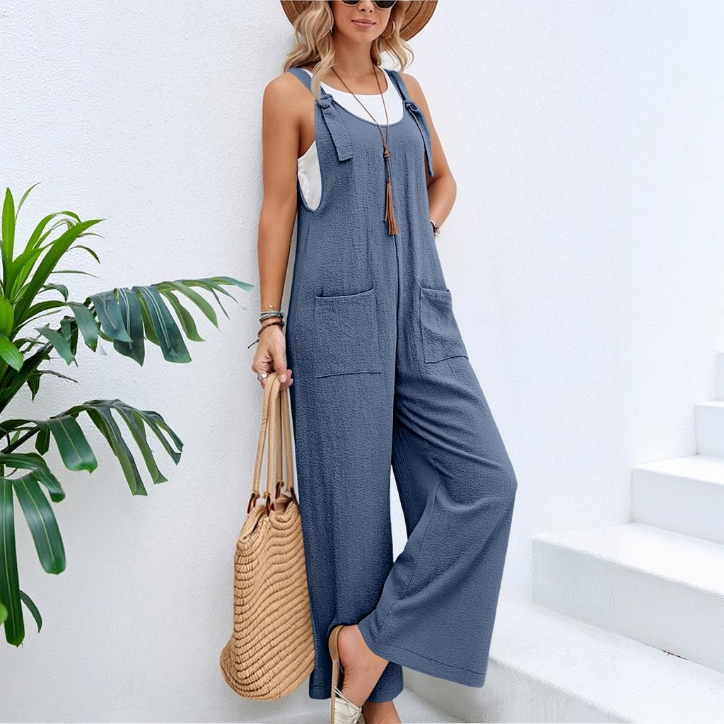 Women's Fashion Cotton And Linen Strappy Jumpsuit/Overalls