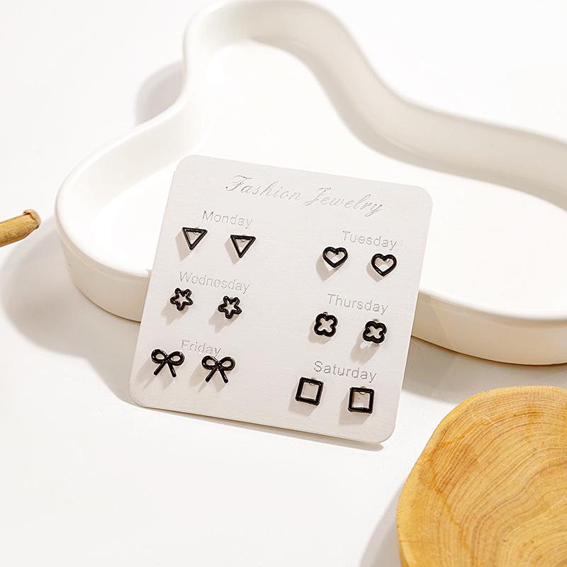 Korean Geometric Stud Earrings, Minimalist Six-Piece Set, Versatile Style