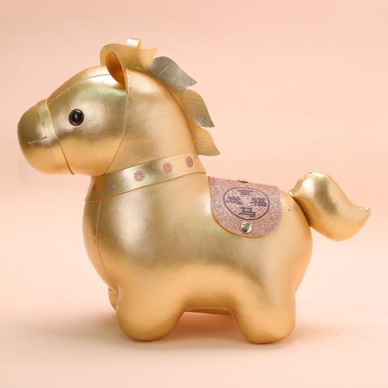 Yousheng Horse Doll Super Soft Short Plush Toy with Golden Coin Pattern Good Luck Symbol Year of Horse Doll Home Decor
