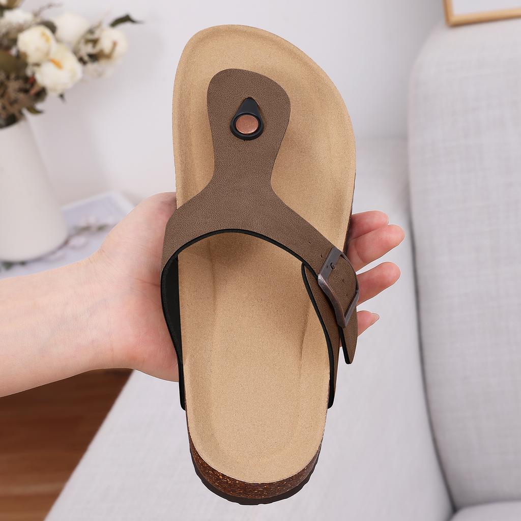 Fashion Smile Pop Men's Flip-Flop Slippers Leather Mules With Cork Insoles Slip-On Potato Shoes Suede Shoes With Adjustable Heel Strap