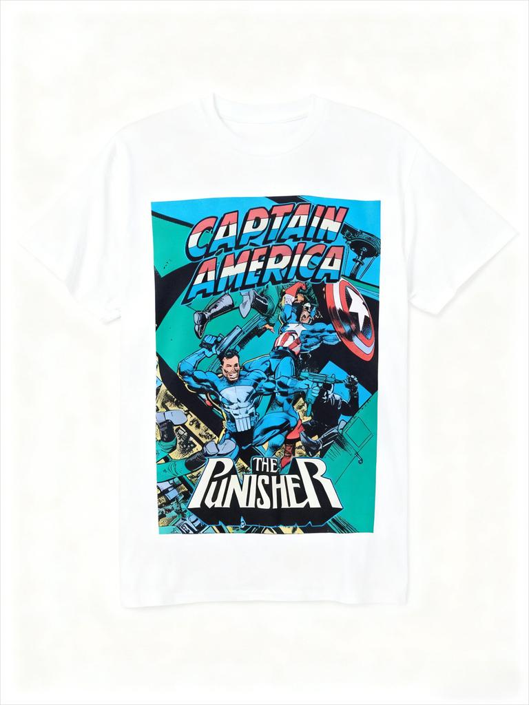 Äkta 2026 Ny Captain America Punisher Serietryck Plusstorlek Herr Kortärmad Avslappnad Rundhals T-shirt