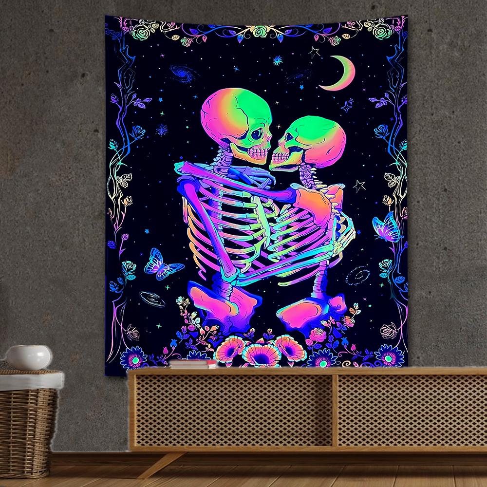 Vintage Der Liebende Wandbehang Wandteppich Skelett Blumen Tarotkarte Wandteppich Astrologie Ästhetik Zimmer Dekorative Party Hintergründe