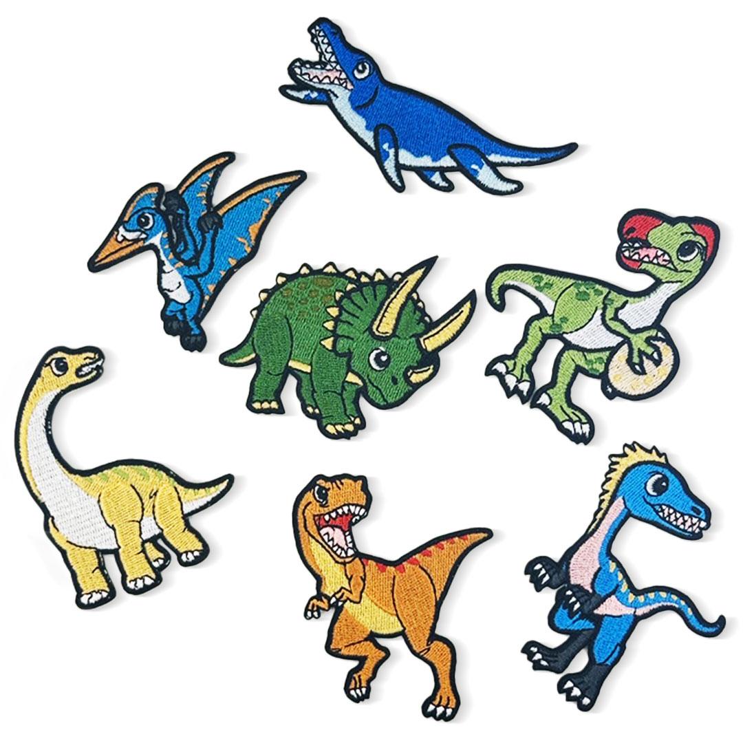 [Ordinary Mail Shipping] Dinosaur Patch Set of 7, Embroidery, Iron-on Type, Sticker, Applique, Boys, Girls, Dinosaur Goods, Nursery School,