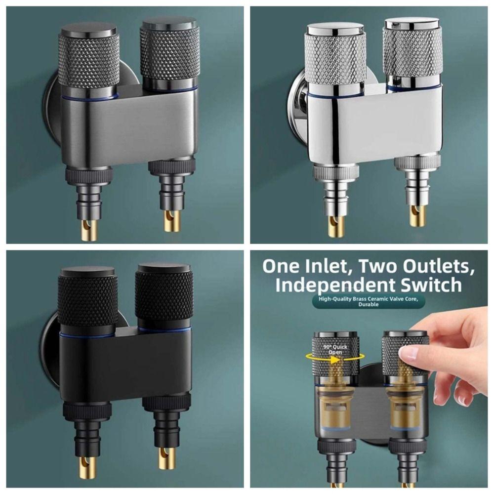 Universal Interface Double Outlet Valve Stainless Steel Knob Type Shower Shut Off Valve Space Saving Double-end
