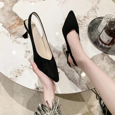 Heels for Women Spring New Pure Color Women's Shoes French Pointed Sandals Thin Heel Low (1cm-3cm) Shallow Mouth Single Shoes