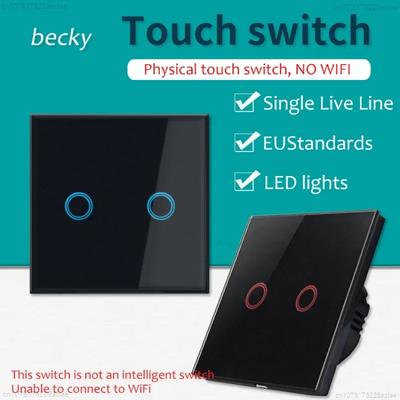 Glas Wand Touch Schalter EU UK Standard Steckdose Großes Panel Wandleuchte Einzelner stromführender Leiter Schalter USB TypC Steckdose Netzwerk TV Tel Steckdose