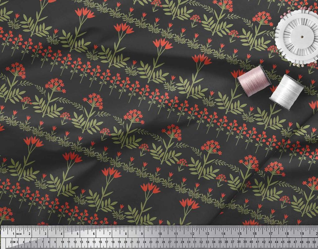 Soimoi Cotton Cambric Fabric Leaves & Floral Artistic Print Fabric by the Metre 42 Inch
