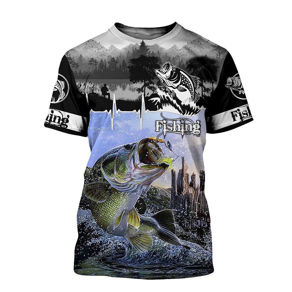 BASS Fishing Print T-shirt for Men 3D Fashion Fish Hunter Round Neck Top Men Women Casual Outdoor Short Sleeve Tees Clothing