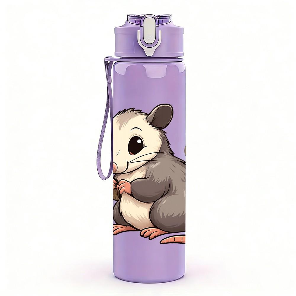1PC Mouse Floral Illustration 750ml Color Plastic Sports Water Bottle Leakproof Flip Straw Lid Suitable for Sports Office Home Use