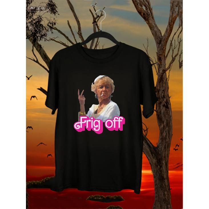 Men S Funny Benidorm TV Show T-Shirt - Madge Harvey Frig Off Quote & Iconic Peace Sign Graphic Tee - with Pink Lettering - Benidorm Holiday Camp S чёрный