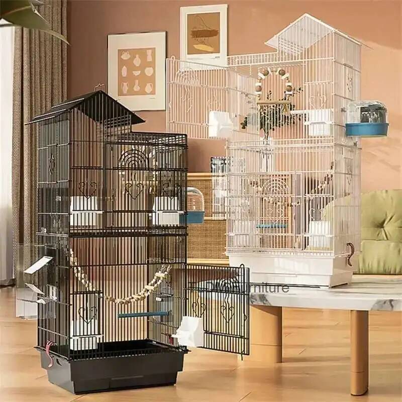 Budgie Parrot Cage Bird Cage Special Black Phoenix Peony Bird Breeding Cages Large Home Metal Luxury Viewing Villa Bird House L
