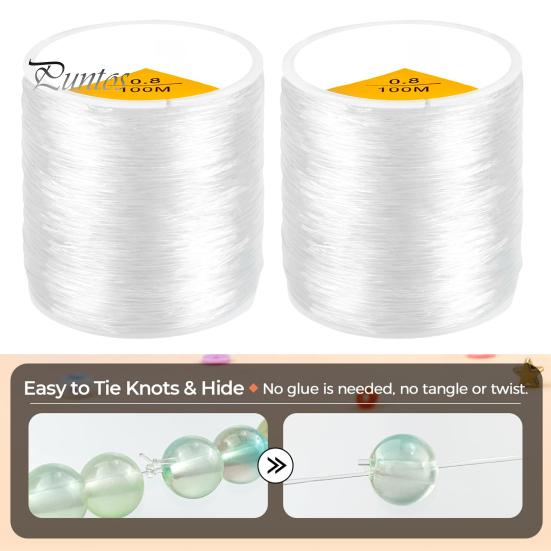 2 Rotoli Cordoncino Elastico Trasparente Filo Elastico per Braccialetti Resistente all'Usura Cordoncino Elastico per Perline Fai da Te per Creazione di Gioielli