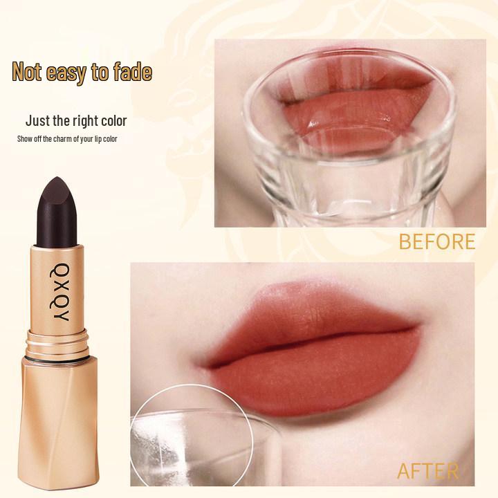 QXQY Schwarzer Samt-Matter Lippenstift in Bohnenpaste-Farbe, Geschmeidig & Langanhaltend—Verbessert den Teint für einen jugendlichen Herbst-/Winter-Look.