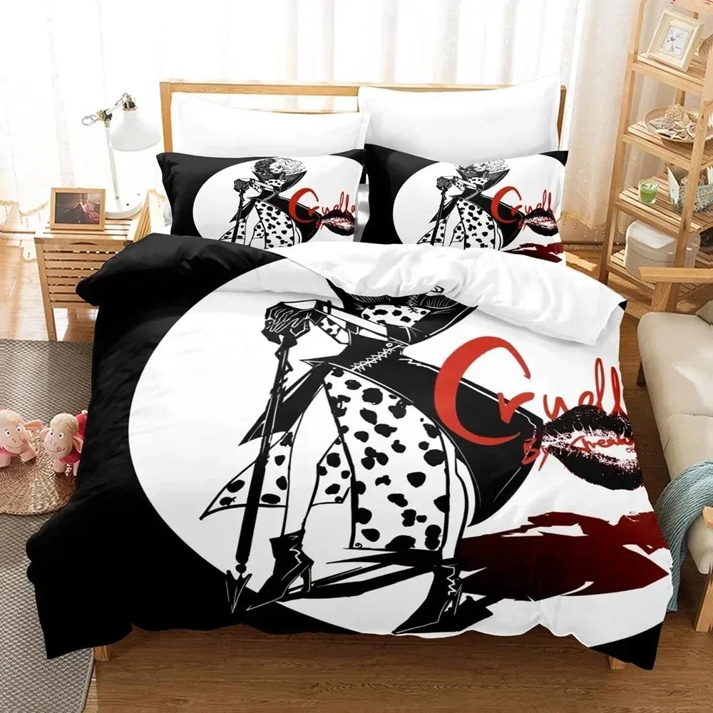 Cruella De Vil Bedding Set Duvet Cover Sheet Printed Bed Set Pillowcase Bed Full Queen King Size Comforter Bedroom