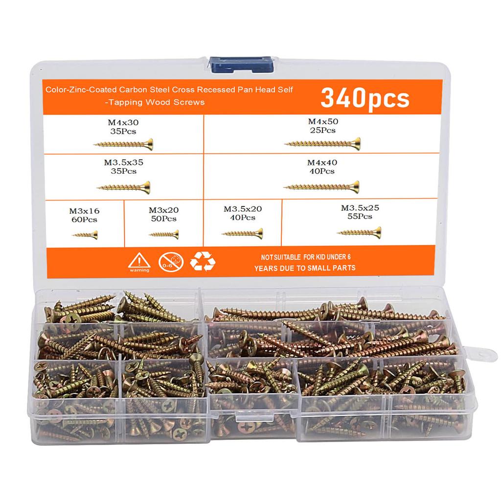 360Pcs Cross Countersunk Self-tapping Wood Screw Set 340/400pcs Fiber Nail Wood Metal Screw