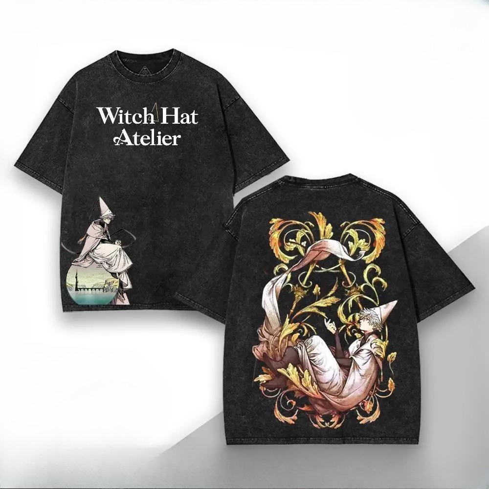 Anime Witch Hat Atelier Qifrey Print T-shirt Men Women Tshirts Short Sleeve Cotton Clothing Retro Washed T Shirt Harajuku Tops