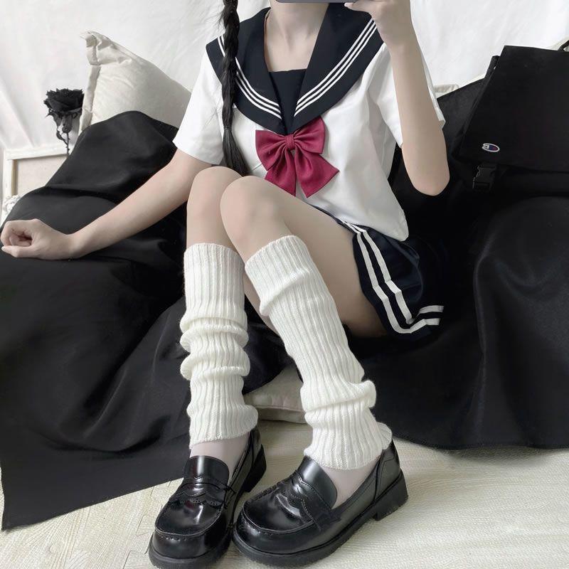 Women Winter Knit Winter 40cm Arm Sleeves Japanese White Black Goth Kawaii Fingerless Gloves Leg Warmers Harajuku Stockings