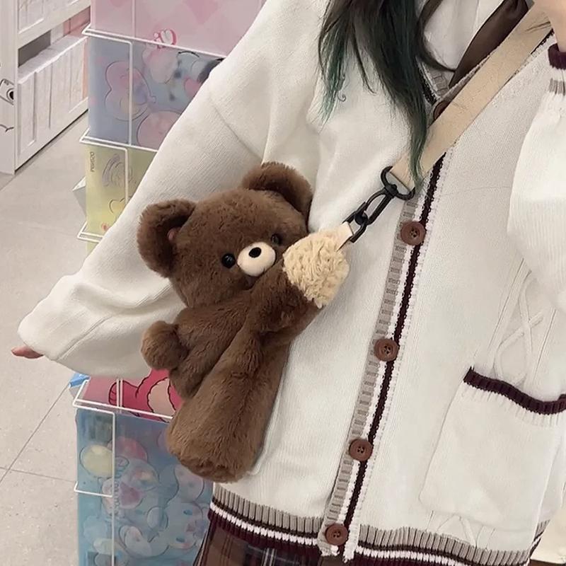 Damen Niedliche Kleine Braune Bär Umhängetasche Mädchen Persönlichkeit Cartoon Puppe Plüsch Rucksack Geschenk