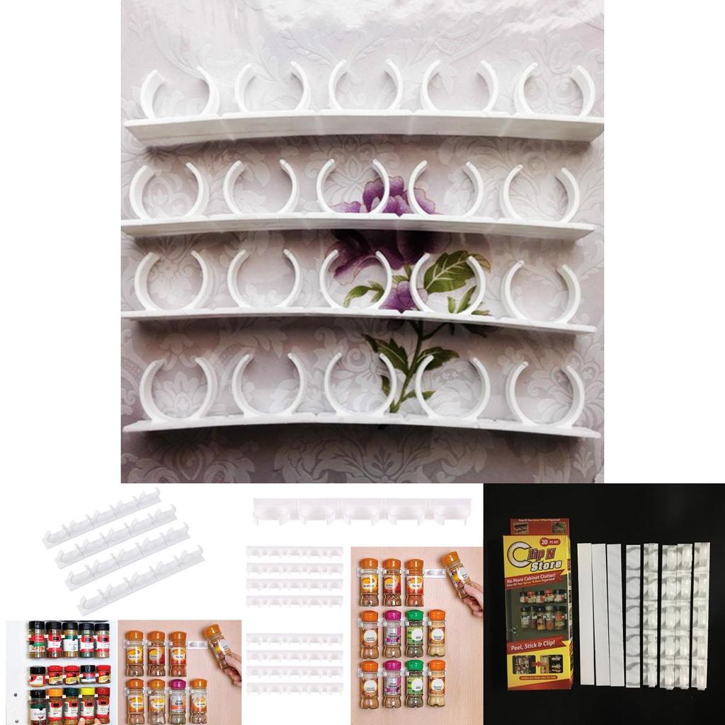 4pcs Clip N Store Home Kitchen Stick Spice Wall Rack Storage Grippe Organizer