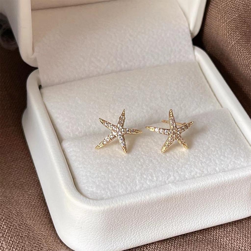 Seesterne Mikro-Inlay Zirkon Ohrringe: 14K Vergoldetes 925er Silber, Schlicht und Süß