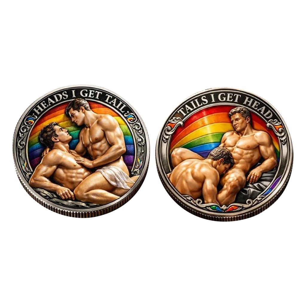 Pride Decision Coin, Heads I Get Tail/Tails I Get Head Commemorative Coin, Male Intimacy Couple Decision , Double-Sided  , Adult Humor Challenge