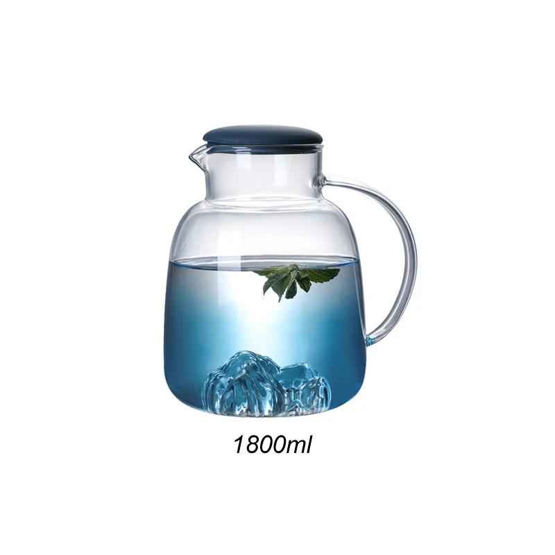 1800ml Glass Cold Water Bottle With Handle Fruit Tea Mug Kettle Mountain Design High Temperature Heatable Fine Jug Gradient Color for Home