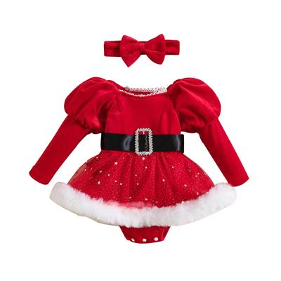 Tutine per bambine, vestiti natalizi, patchwork, paillettes, stelle, gonna a luna, orlo, maniche lunghe, body per bambini con fascia