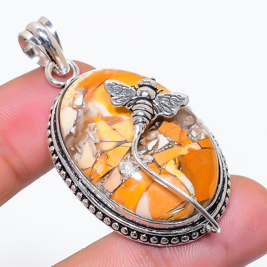 Natural Brecciated Mookaite Gemstone 925 Sterling Silver Pendant 2.17  AP-14118