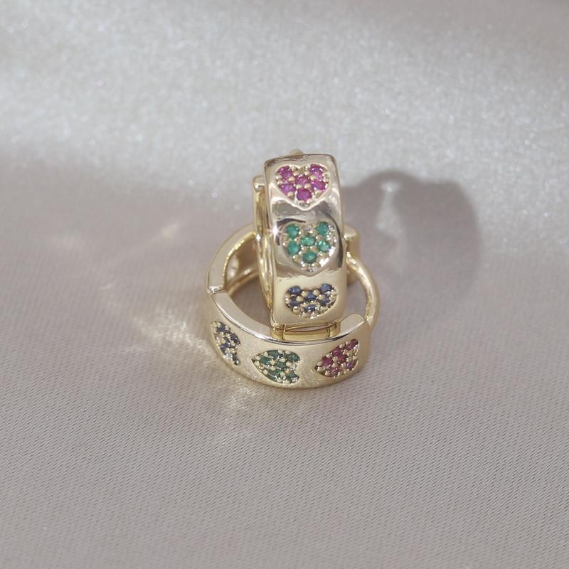 Korea Design Modeschmuck 14 Karat vergoldet Einfache farbige Zirkon Liebe kleine Ohrring Elegante Damen Tägliche Arbeit Zubehör