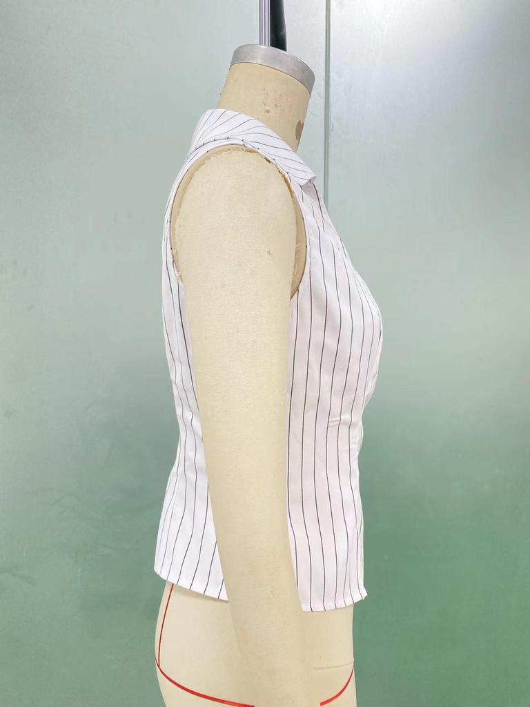 Letnia koszulka damska bez rękawów w paski - styl europejski i amerykański