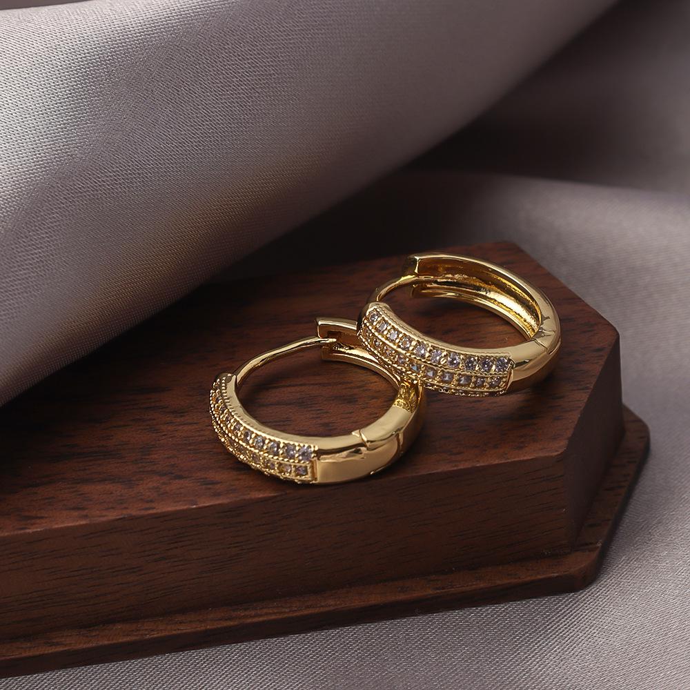 Hot Selling Niche Hoop Earrings: Gold/Silver-Plated, Zircon Inlaid, Unisex, Versatile, Silver Needle Jewelry