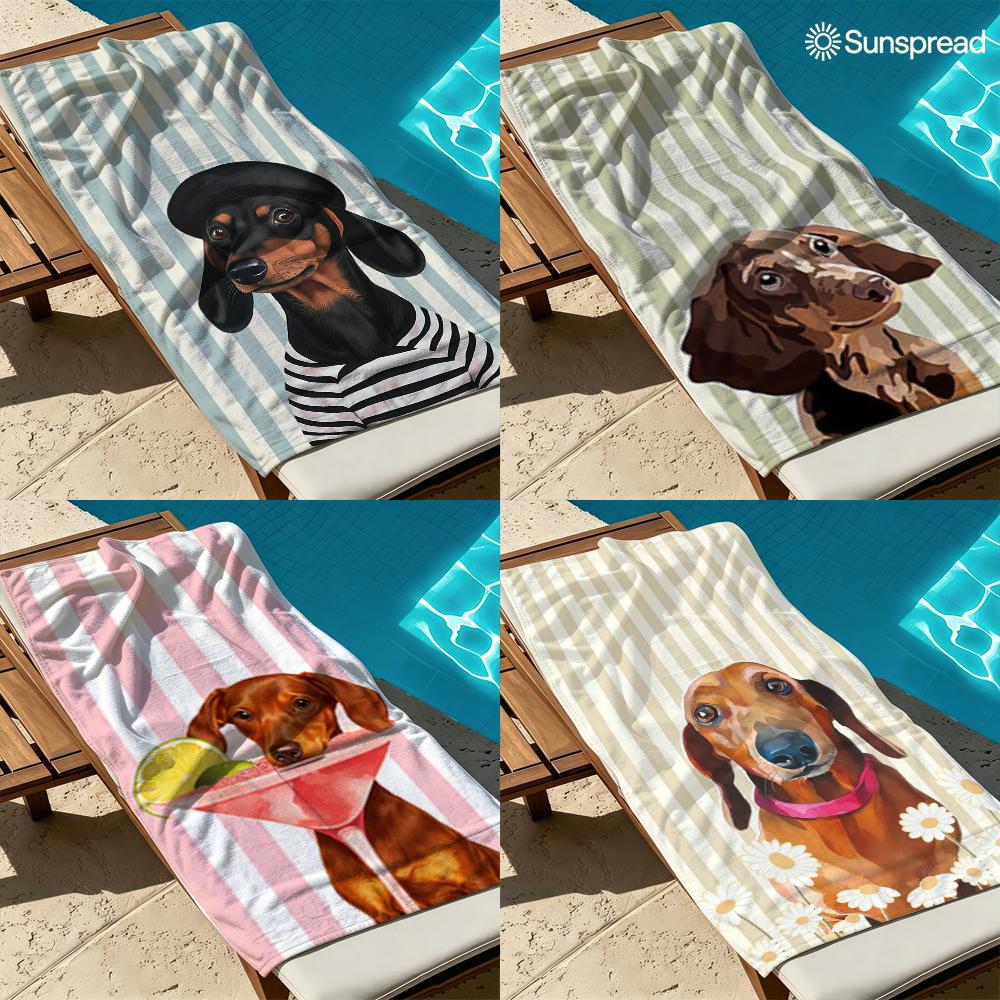 Preppy Gestreifter Dackel Schnelltrocknendes Badetuch Mikrofaser Strandtuch Leichtgewicht Schwimmen Camping Yoga Strand Out