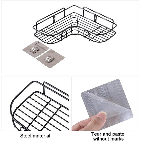 Pilarmuture 1 estante moderno de esquina de hierro negro para ducha, fuerte y duradero, sin taladro, estante de ducha montado en la pared para baño,