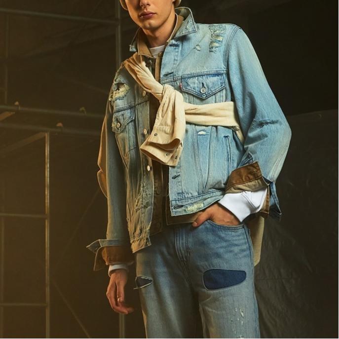 Levis Type 3 Collar Distressed Single Button Long Sleeve Denim Jacket Men Jackets Light-Blue 0016X-0000