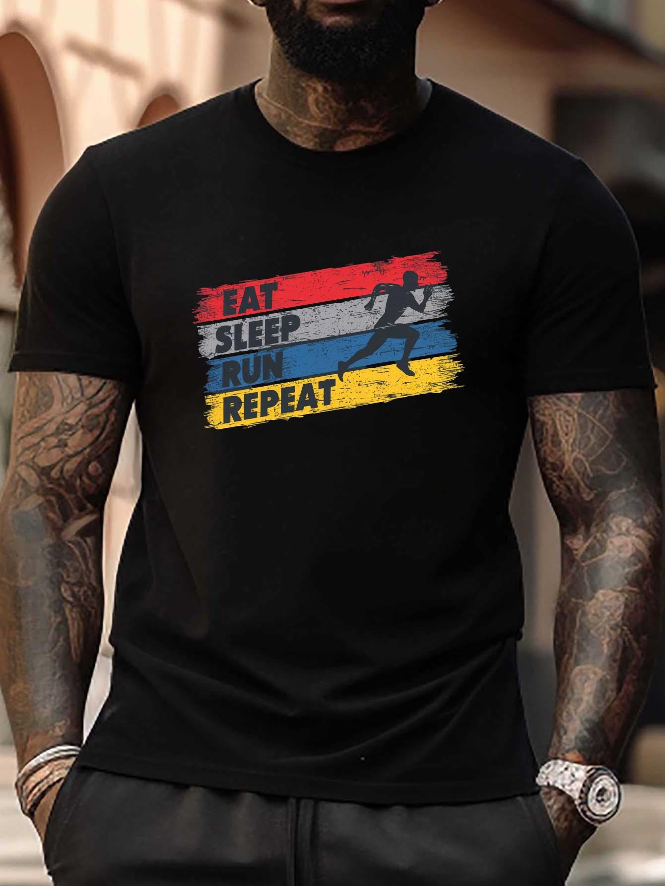 Eat Sleep Run Repeat Plus Size T-shirt - Vintage Geometric Stripes S