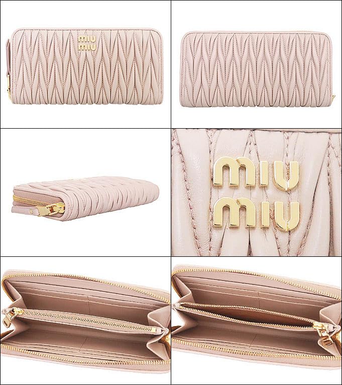 Peněženka 5ML506 2FPP Cipuria Matelassé Kůže Kovové Logo Kulatá Zipová Peněženka [Miu Miu] (dlouhá peněženka) Dámské [značka] [položka]